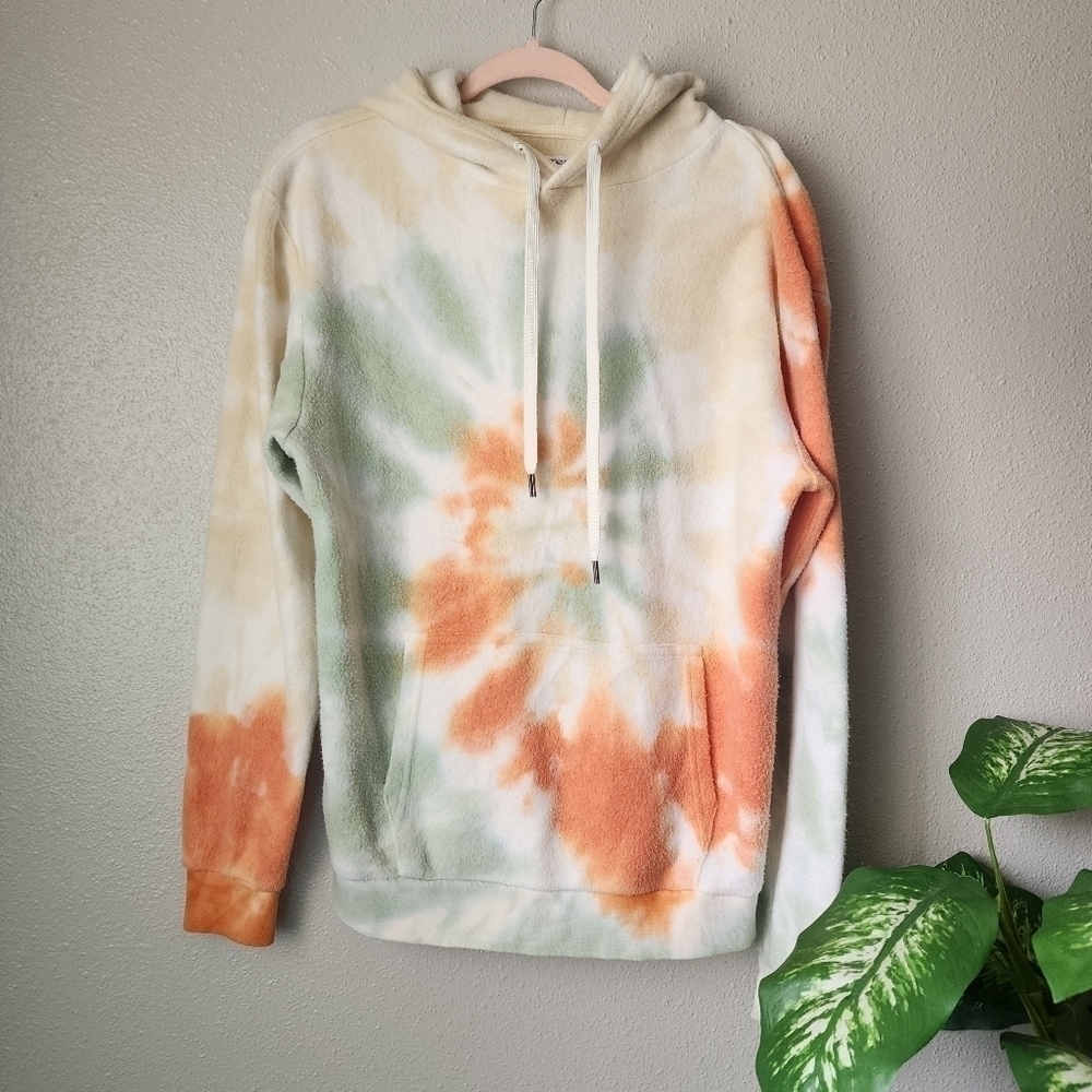 Feat Blanketblend Soft Tie Dye Orange White Fleece Hoodie Small Comfort Lounge
